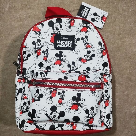 Disney Mickey Mouse Mini Backpack Red White Black - Picture 1 of 5